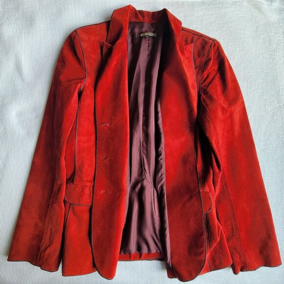 Vintage ROZAE NICHOLS Red Suede Jacket Size L Designer 3 Buttons Genuine Leather - Picture 8 of 10